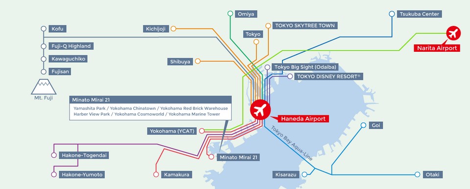 The map of Haneda, Narita Airport and Tokyo Disney Resort