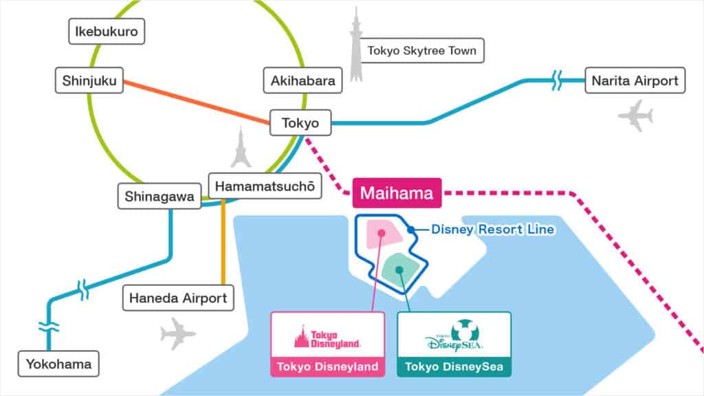 Map moving by monorail to Tokyo Disney Park.