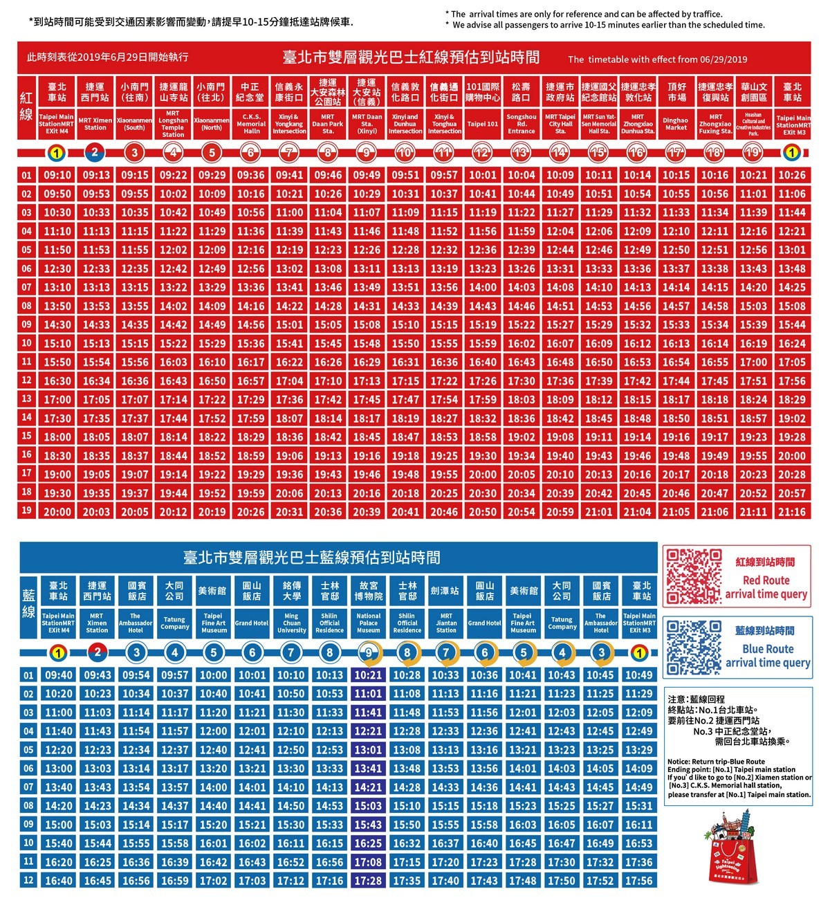 hop on hop off taipei timetable