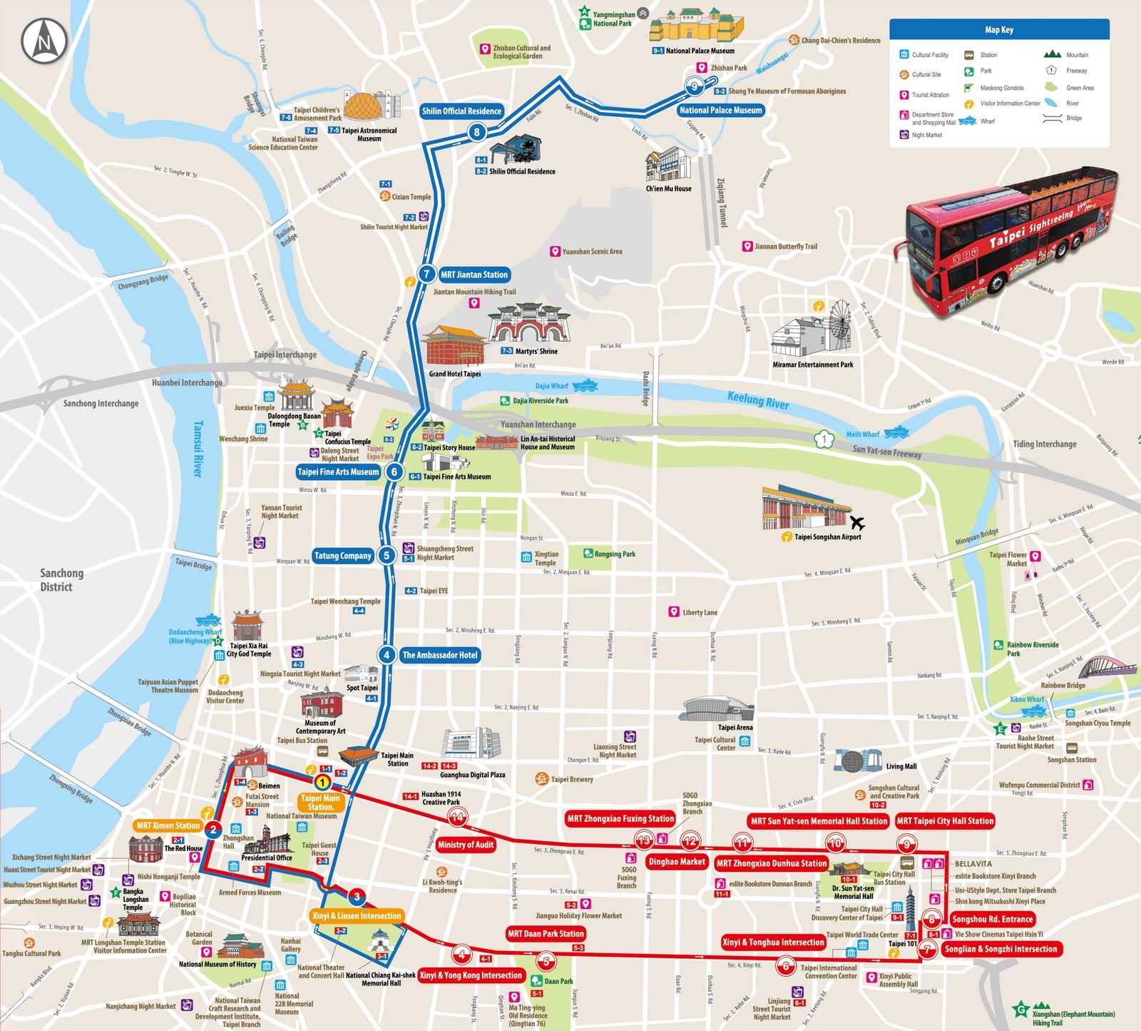 taipei hop on hop off bus map