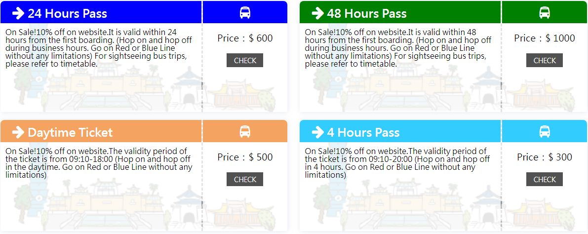 taipei hop on hop off bus tickets types