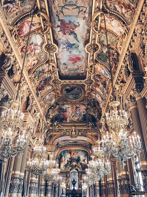 The beautiful and intricate ceilings of the Garnier Opera House.