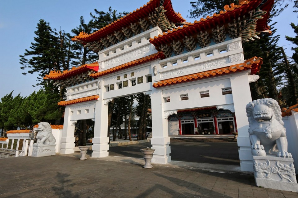 The front gate entrance of Xuanzang Temple nearby Sun Moon Lake in Nantou County of Taiwan