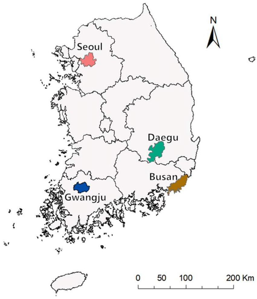 Study-areas-in-South-Korea-Seoul-Daegu-Gwangju-and-Busan