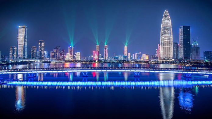 Shenzhen,Bay,Houhai,Cbd,Night,Skyline,And,Light,Show